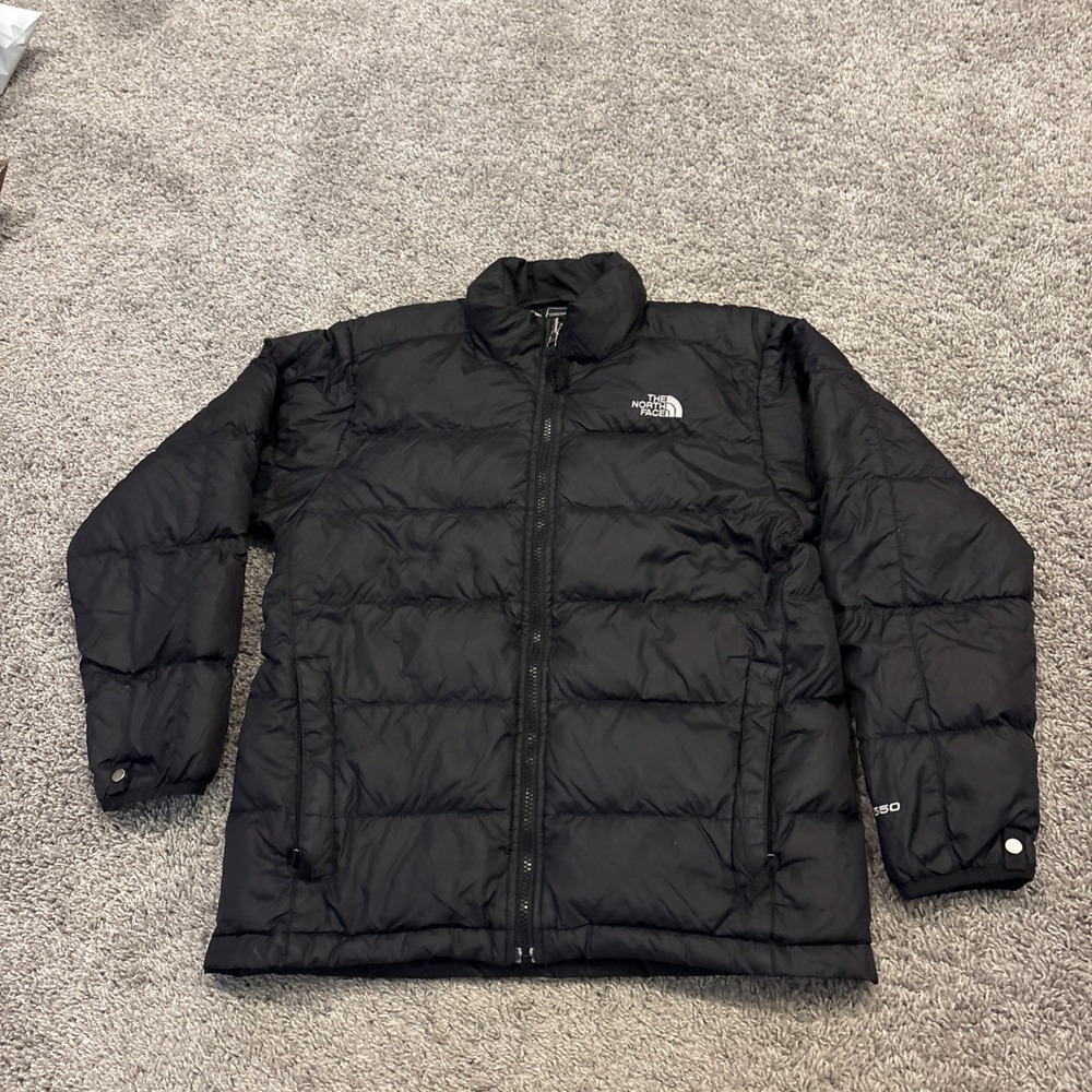 The North Face 550 Down Jacket Boys Large 14/16 Hooded Black Full Zip Up Warm